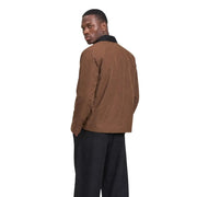Only and sons men brown polyester padded jacket blazer with black collar shown from the back side