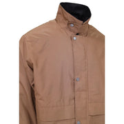 Only and Sons men brown polyester padded jacket blazer with tan waterproof high collar and silver buttons