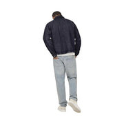 Dark blue cotton denim jacket by Only And Sons with classic collar and buttoned cuffs for men
