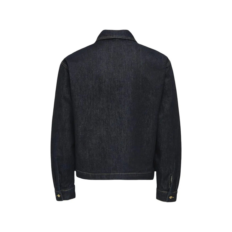 Only and sons men denim jacket in dark indigo cotton with classic collar and buttoned cuffs