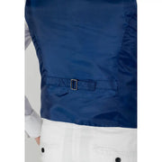 Only and Sons men gilet navy blue satin vest with silver-toned buckle at waistband for formal wear