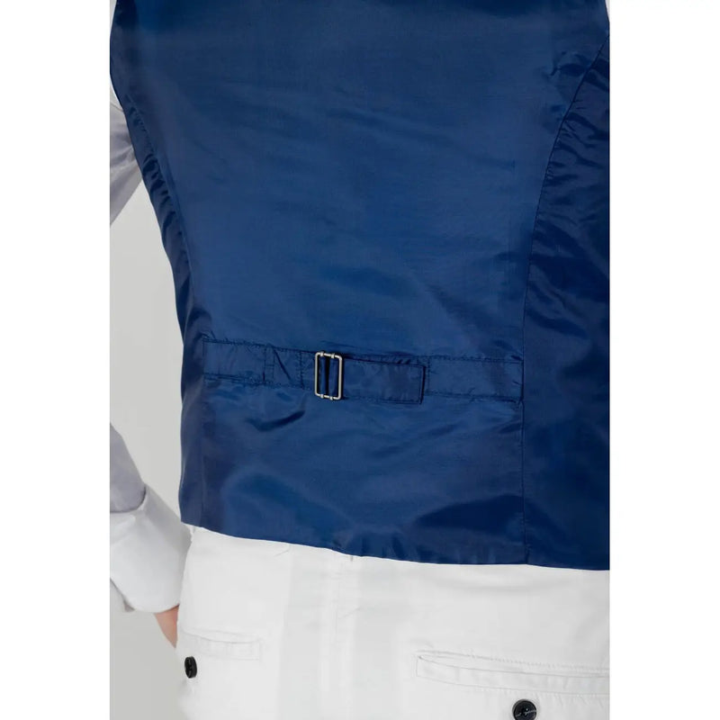 Only and Sons men gilet navy blue satin vest with silver-toned buckle at waistband for formal wear