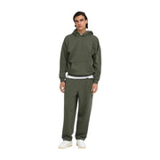 Only grauer Kapuzenpullover für Herren von and sons aus Baumwollmischung mit olivgrüner Kapuze, Vordertasche und gerippten Bündchen