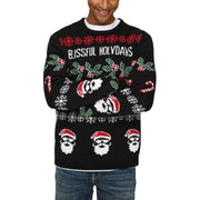 Only Schwarzer Herren-Strickpullover aus Acryl mit Rundhalsausschnitt, festlichen rot-grün-weißen Weihnachtsmotiven und dem Aufdruck „Blended Holidays“.