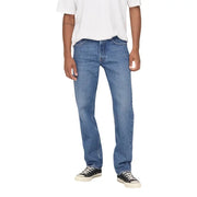 Medium-wash blue cotton straight-leg jeans with visible stitching from only and sons men light blue cotton jeans 22024939