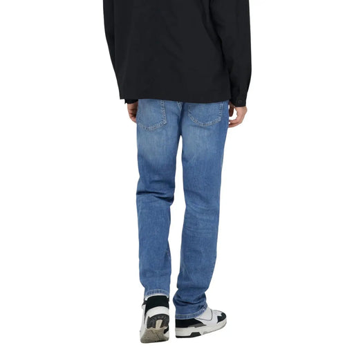 Only and Sons men light blue cotton jeans with classic straight-leg cut and subtle fading in denim fabric