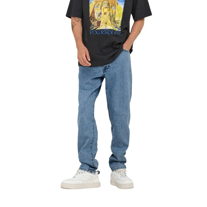 Only and Sons men light blue cotton jeans medium-wash relaxed fit with classic five-pocket design