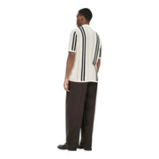 Only & Sons men polo shirt beige striped cotton knit with cream color and bold black vertical stripes