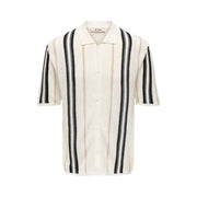 Only & Sons men polo shirt beige striped cotton knit cream short-sleeved button-up with bold black vertical stripes