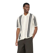 Only & Sons men polo shirt in beige cotton knit with bold black vertical stripes and short sleeves