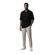 Only and sons men polo v neck black short sleeve organic cotton shirt with textured perforated chest pattern