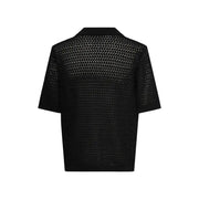 Black short-sleeved knit polo shirt with herringbone pattern made of organic cotton by Only & Sons Men Polo V Neck