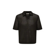 Only & Sons men polo v neck black organic cotton short sleeve with textured knit and subtle herringbone pattern