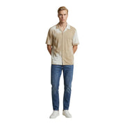 Only & Sons men shirt beige and cream two-tone short-sleeved button-up with classic collar in cotton blend