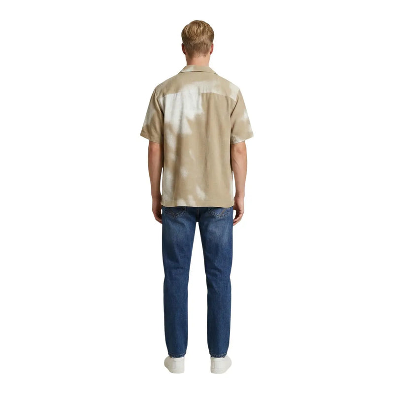 Only & Sons men shirt beige and white tie-dye short-sleeved button-up casual shirt