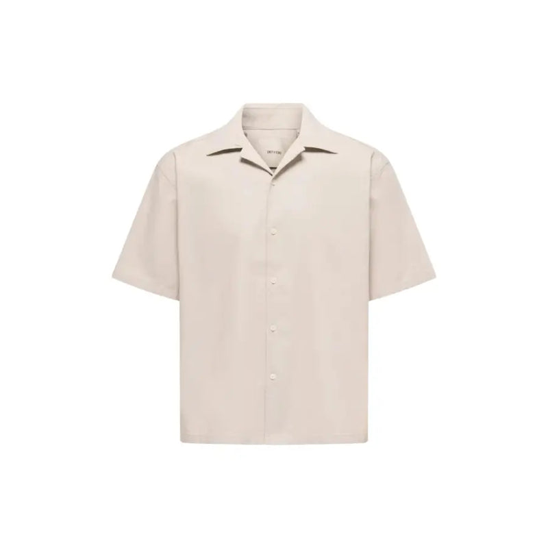 Beige short-sleeved button-up shirt with classic collar and minimalist design by Only Sons for men