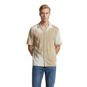 Only & Sons Herrenhemd, beige und cremefarben, zweifarbig, kurzärmelig, mit Knopfleiste und Kragen aus Baumwollmischgewebe