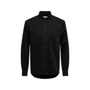 Only & Sons men shirt in black long-sleeved button-down design with chest pocket and classic collar for formal wear