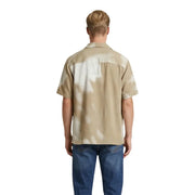 Only & Sons Herrenhemd, beige-weiß batikgefärbt, kurzärmelig, mit Knopfleiste, aus leichtem Stoff