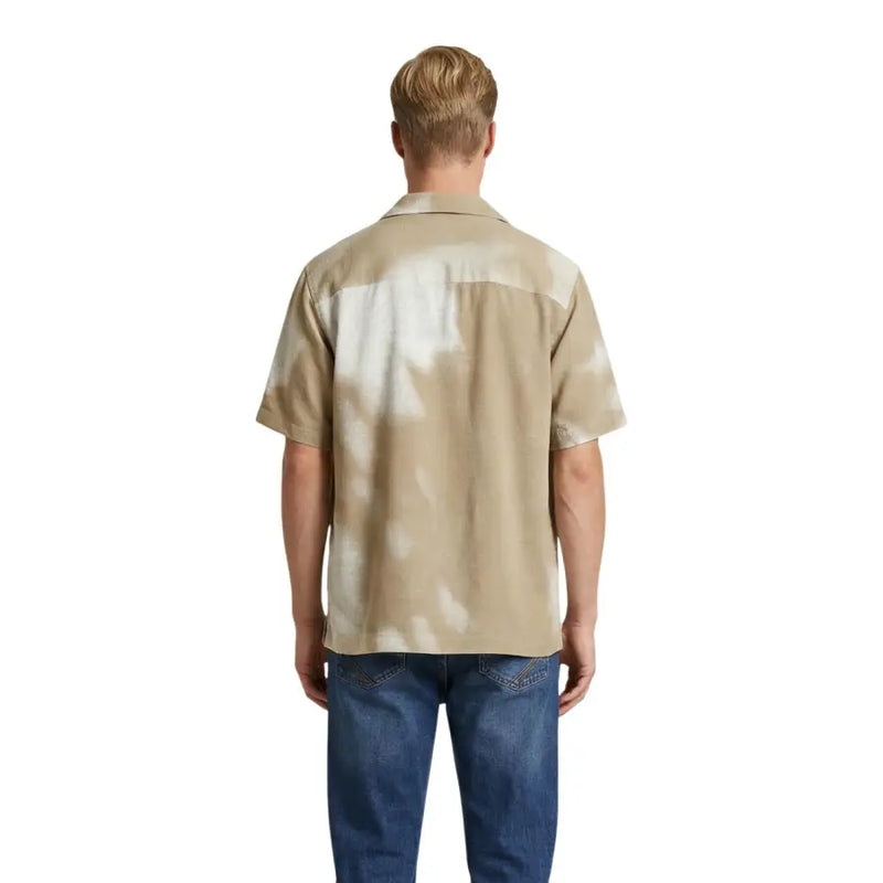 Only & Sons Herrenhemd, beige-weiß batikgefärbt, kurzärmelig, mit Knopfleiste, aus leichtem Stoff