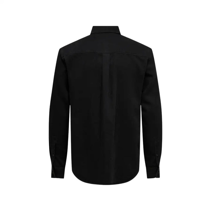 Only & Sons men shirt black long-sleeved button-up with classic collar and tailored fit in cotton material
