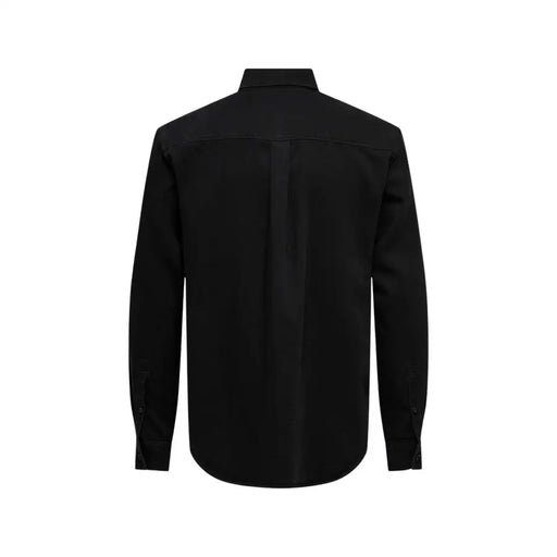 Only & Sons Schwarzes Herrenhemd mit langen Ärmeln, Knopfleiste, klassischem Kragen und taillierter Passform aus Baumwolle