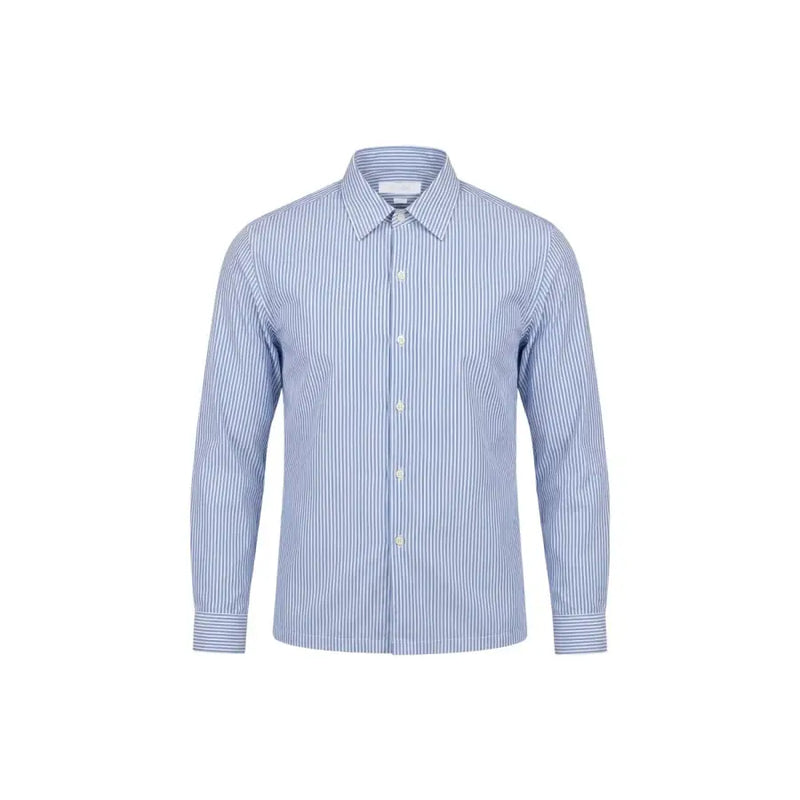 Only & Sons Klassisches Herrenhemd mit langen Ärmeln, Knopfleiste, feinen blauen und weißen Längsstreifen sowie knackigem Kragen und Manschetten.