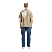 Only & Sons Herrenhemd, beige und weiß, Batikmuster, kurzärmelig, mit Knopfleiste, lässiges Hemd