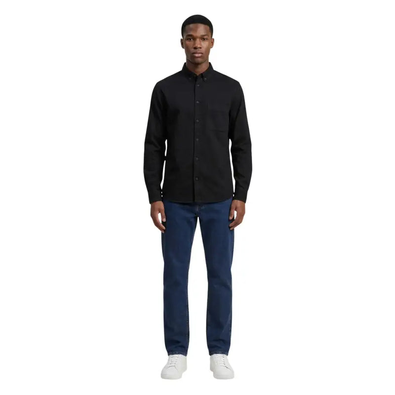 Black long-sleeved button-down shirt with classic collar and chest pocket by Only & Sons for men