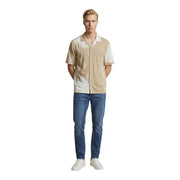 Only & Sons Herrenhemd, beige-cremefarben, zweifarbig, kurzärmelig, mit Knopfleiste und klassischem Kragen aus Baumwollmischgewebe