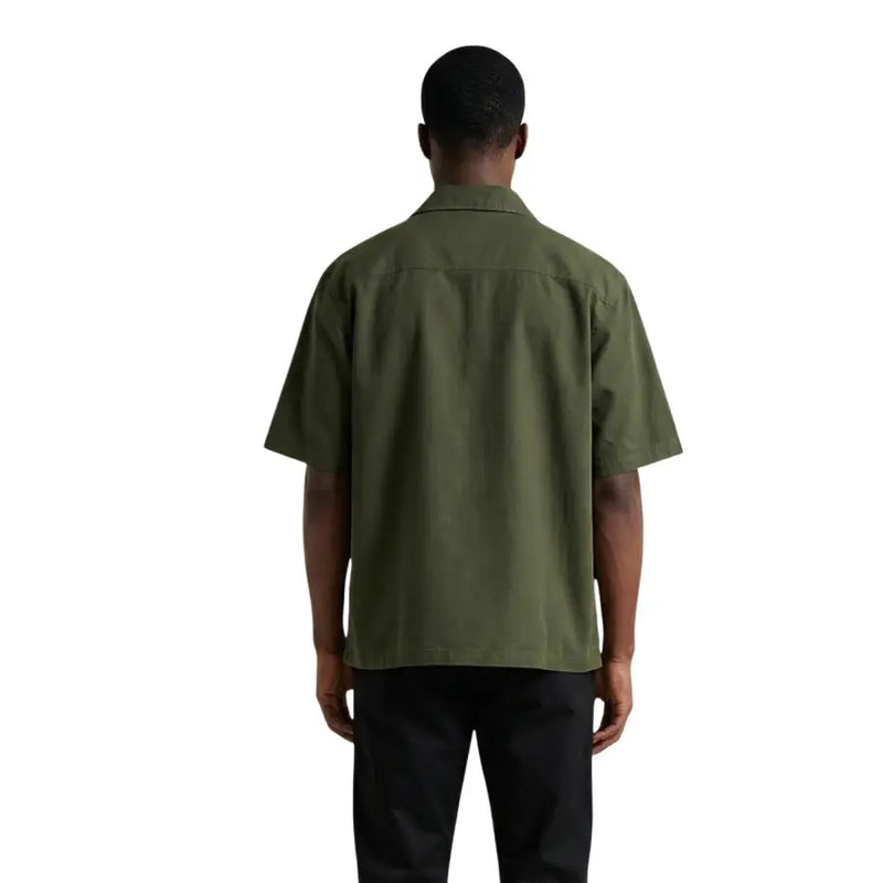 Only & Sons men shirt in olive green short-sleeved button-up with classic collar and minimalist design