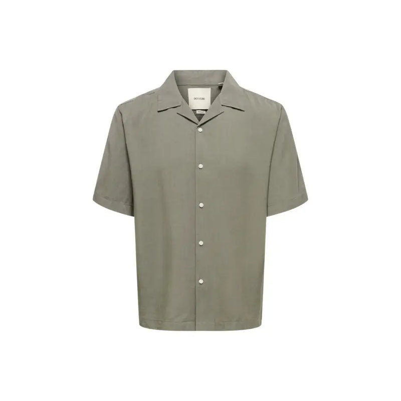 Only & sons Elegantes Herrenhemd in Olivgrün, kurzärmelig, mit Knopfleiste, klassischem Kragen und weißen Knöpfen