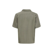 Olive green short-sleeved button-up shirt with classic collar and minimalist design by Only & Sons men shirt