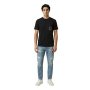 Black short-sleeved cotton t-shirt from Only Sons featuring a small white line drawing on the left chest
