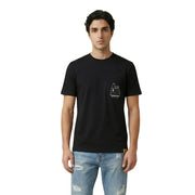 Only & Sons men black short-sleeved t-shirt with minimalist white line drawing on the left chest