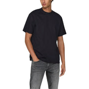 Only & Sons men black crewneck t-shirt with relaxed fit made from soft cotton for casual wear