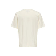 Only & Sons Männer t-shirt Cremefarbenes Kurzarmshirt mit Rundhalsausschnitt und dezentem Logo am Halsausschnitt aus Baumwolle