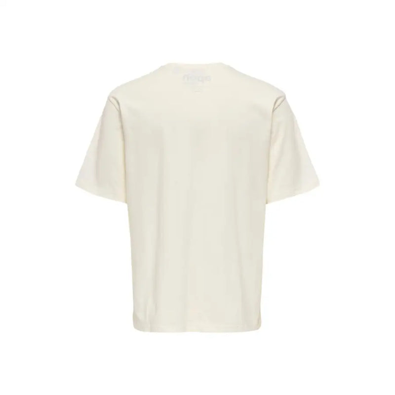 Only & Sons Männer t-shirt Cremefarbenes Kurzarmshirt mit Rundhalsausschnitt und dezentem Logo am Halsausschnitt aus Baumwolle