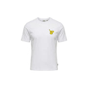 Only & Sons Männer t-shirt Weißes Kurzarmhemd mit kleinem gelbem Pikachu-Aufdruck auf der linken Brust.