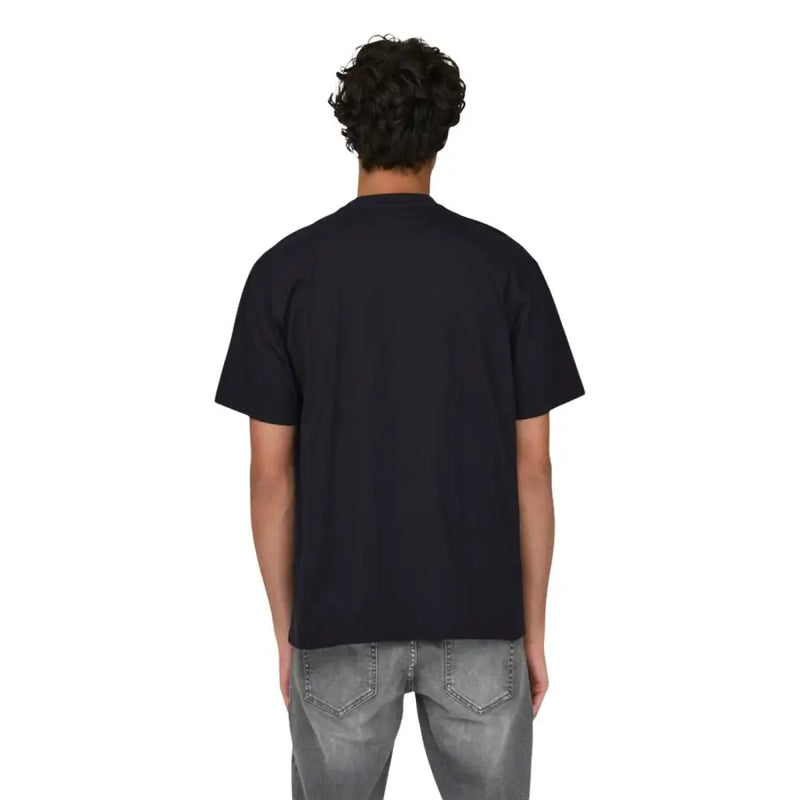 Black short-sleeved crew neck cotton t-shirt for men by Only Sons ideal for casual wear
