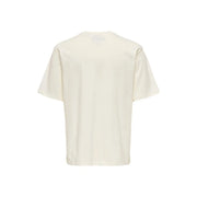 Only & Sons men t-shirt cream-colored short-sleeved with crew neck and subtle logo at neckline in cotton material