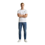 Only & Sons Herren-T-Shirt aus weißer Bio-Baumwolle mit kleinem, grünem, gesticktem Logo auf der linken Brust, Größe M