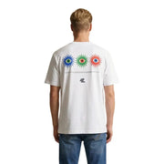 Only & Sons Weißes Herren-T-Shirt aus Bio-Baumwolle mit auffälligem Drei-Augen-Motiv und Sternenmuster auf dem Rücken, Größe M