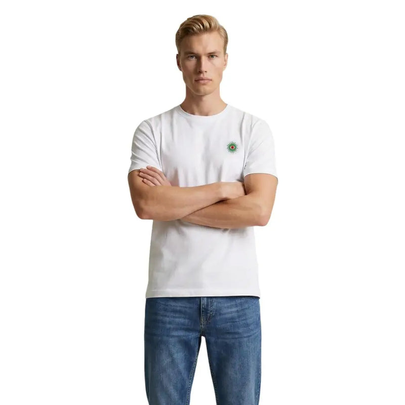 Only & Söhne Herren-T-Shirt, weiß, aus Bio-Baumwolle, mit kleinem, gesticktem Sonnenmotiv-Logo auf der linken Brust, Größe M