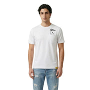 White cotton only & sons men t shirt with black and white snoopy graphic and peanuts text on left chest
