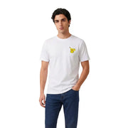 Only & Sons Herren weiße Baumwolle t-shirt mit einem kleinen gestickten Pikachu auf der linken Brust