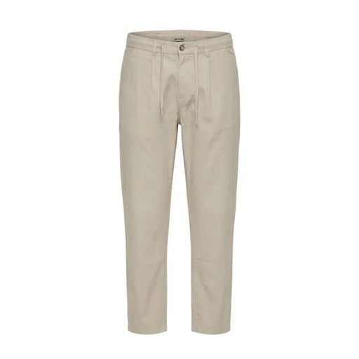 Only and Sons men trousers beige cotton linen blend chino pants with drawstring waistband and subtle pleats size 32