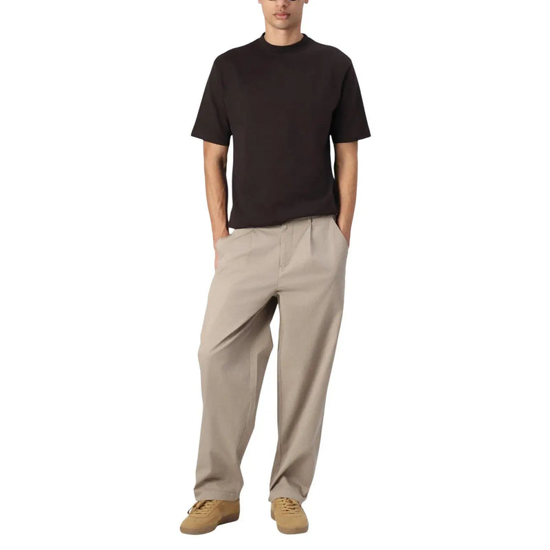 Beige wide-leg relaxed fit trousers with subtle waist pleats from Only Sons men trousers collection