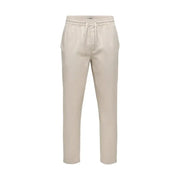 Beige cotton jogger pants with elastic waistband and drawstring from only & sons men trousers collection