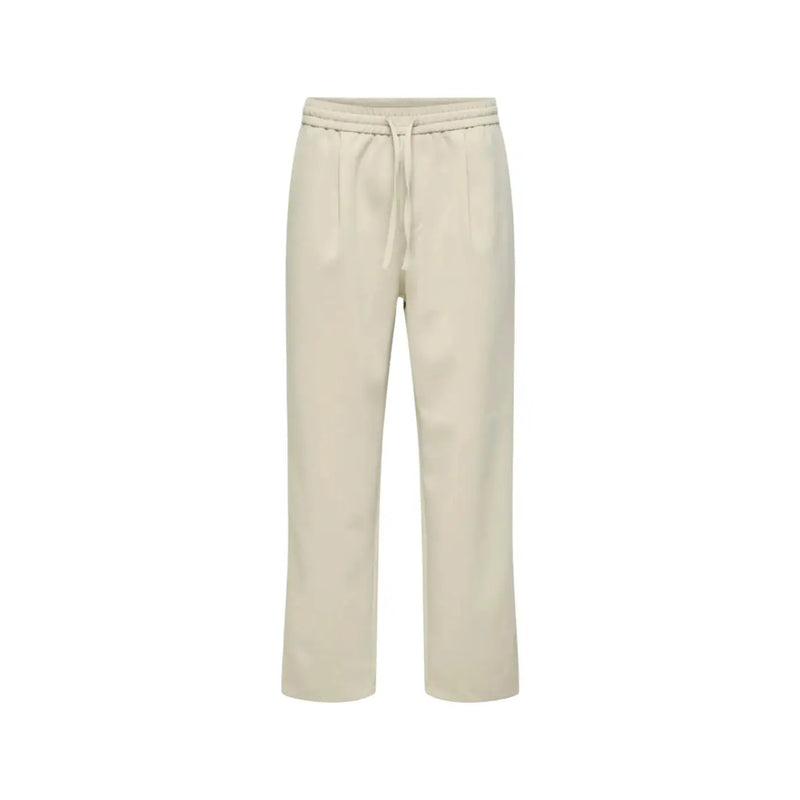 Cream-colored straight-leg trousers with drawstring waistband by only and sons for men